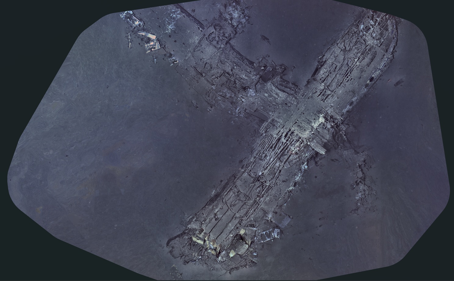 A mosaic image of Clipper Endeavor laying on the seabed.